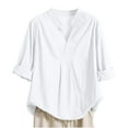thumbnail image 1 of XUNKUSGA Summer Tops for Women 2025 Trendy Cotton Linen Plus Size Tops Tee Shirt Casual Button V Neck Tunic Beach Vacation Blouses, 1 of 9