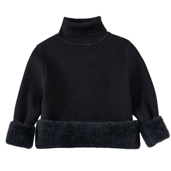 XUNKUSGA Sweater for Girls 3-13 Years Winter Fleece Lined Baby Girl Clothes Solid Color Turtleneck Girls' Sweaters Long Sleeve Soft Thermal Base Pullover Tops Black