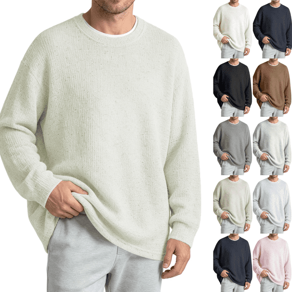 XUNKUSGA Sweaters for Men Casual Loose Crewneck Long Sleeve Ribbed Cuffs Knit Sweater Comfortable Stretch Fall Sweaters Classic Solid Color Men's Sweaters Green 2XL