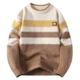 thumbnail image 1 of XUNKUSGA Sweaters for Men Multicolor Stripe Men's Sweaters Pullover Loose Crew Neck Long Sleeve Knitted Sweater Soft Oversized Sweaters For Men M-4XL Brown, 1 of 8