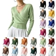 thumbnail image 1 of XUNKUSGA Sweaters for Women Fashion Wrap Cross V Neck Long Sleeve Knit Sweaters Classic Solid Color Slim Fit Pullover Sweaters Lightweight Soft Knit Tops for Women Sky Blue M, 1 of 7