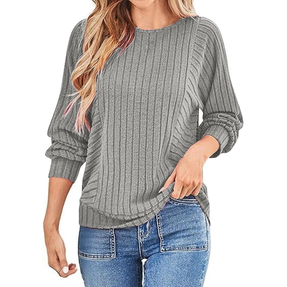 XUNKUSGA Sweaters for Women Lightweight Lantern Long Sleeve Womens Tops Crew Neck Women's Pullover Sweaters Soft Ribbed Knit Going Out Tops for Women S-2XL