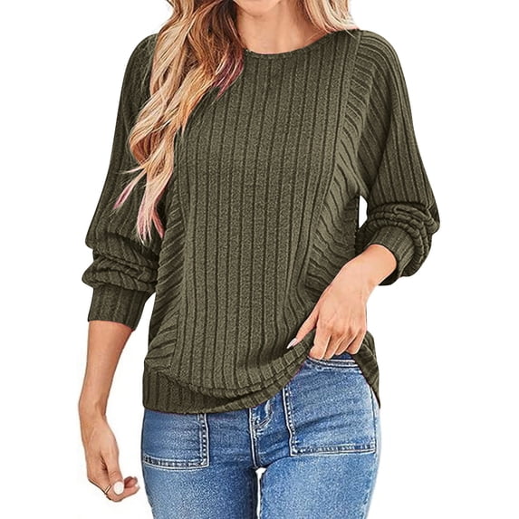 XUNKUSGA Sweaters for Women Lightweight Lantern Long Sleeve Womens Tops Crew Neck Women's Pullover Sweaters Soft Ribbed Knit Going Out Tops for Women S-2XL