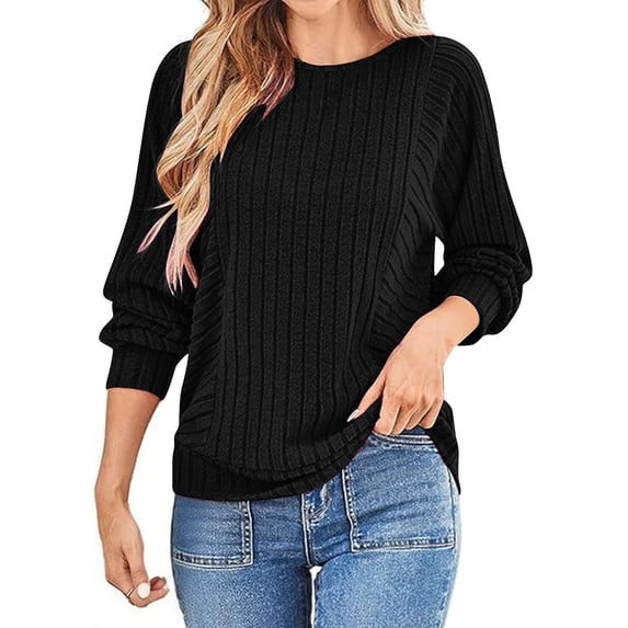 XUNKUSGA Sweaters for Women Lightweight Lantern Long Sleeve Womens Tops Crew Neck Women's Pullover Sweaters Soft Ribbed Knit Going Out Tops for Women S-2XL