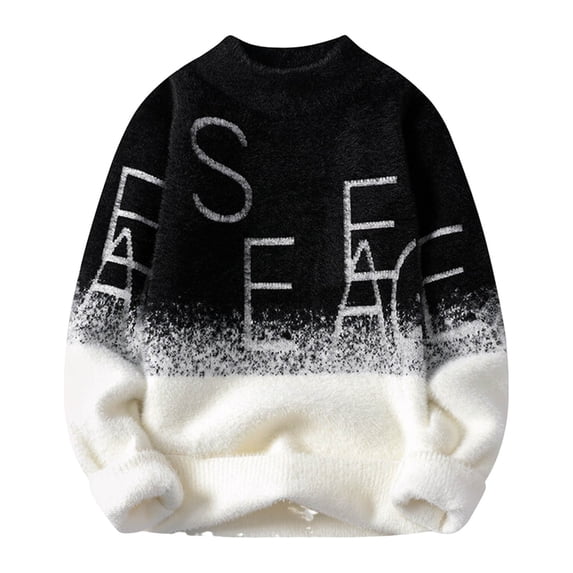 XUNKUSGA Sweaters for Men Gradient Color Fall Sweaters Loose Soft Thickening Bottom Warm Mens Sweater Base Round Neck Pullover Sweater M-3XL Black