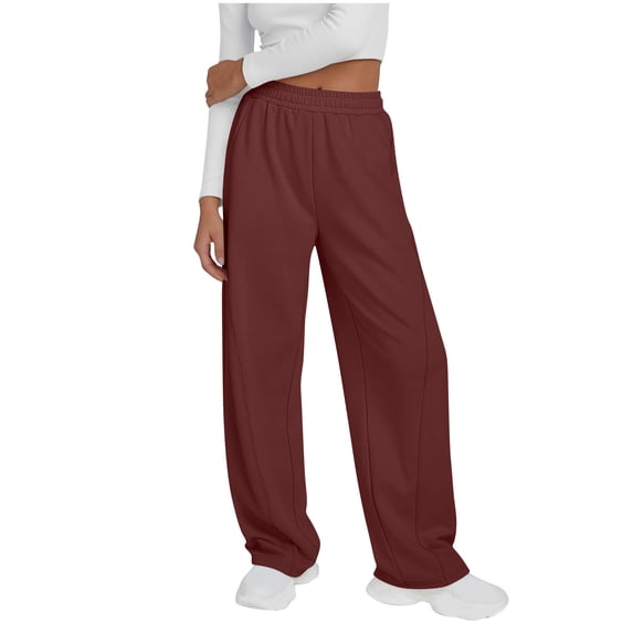 XUNKUSGA Sweatpants Women Trendy Fashion High Waisted Womens Pants Elastic Straight Leg Sweat Pants Solid Color Loose Wide Leg Pants Woman with Pockets S-2XL Red