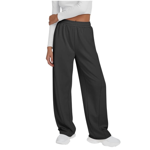 XUNKUSGA Sweatpants Women Trendy Fashion High Waisted Womens Pants Elastic Straight Leg Sweat Pants Solid Color Loose Wide Leg Pants Woman with Pockets S-2XL Black