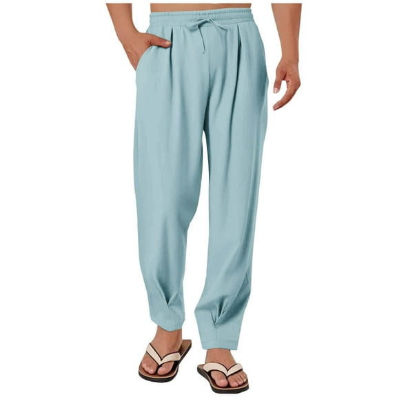 XUNKUSGA Sweatpants for Men Loose Casual-Linen Drawstring Elastic Waist Trousers for Men Fashion Pleated Cuffed Hem Men's Pants S-4XL