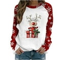 thumbnail image 1 of XUNKUSGA Sweatshirt Women Fashion Christmas Graphic Sweatshirt for Women Casual Crew Neck Pullover Sweatshirt Drop Shoulder Color Block Long Sleeve Womens Tops S-2XL Red, 1 of 4