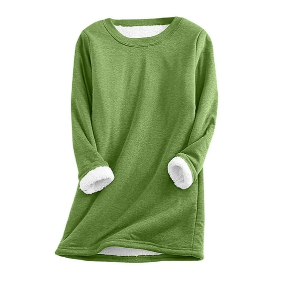 XUNKUSGA Sweatshirts for Girls 5-13 Years Casual Fleece Lined Girls Crewneck Sweatshirt Soft Fashion Long Sleeve Pullover Tops Comfortable Solid Color Basic Tunic Tops Green