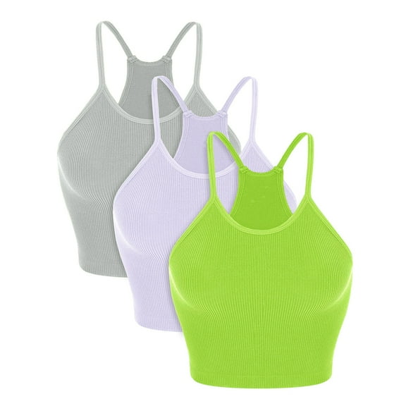 XUNKUSGA Tank Tops for Women Pack of 3 Ribbed Seamless Stretchy Spaghetti Strap Top Bodycon Rib-Knit Camisole Solid Color Racerback Cropped Tank Tops 2025