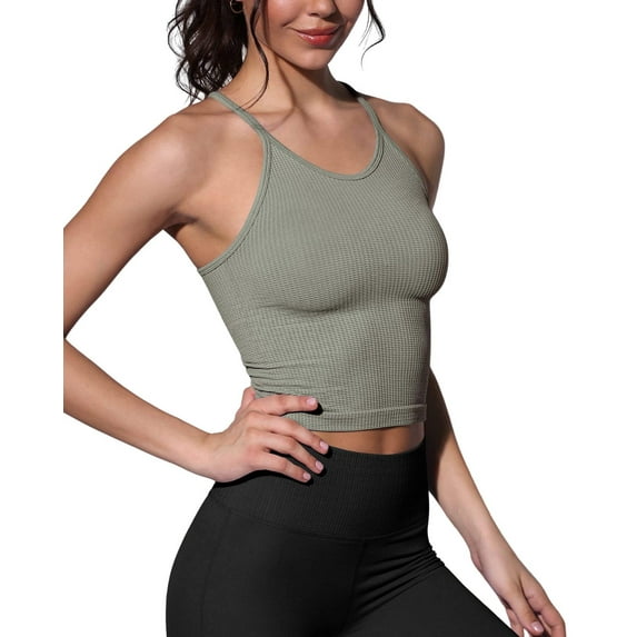 XUNKUSGA Tank Tops for Women Ribbed Seamless Stretchy Spaghetti Strap Top Bodycon Rib-Knit Camisole Solid Color Racerback Cropped Tank Tops 2025