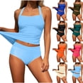thumbnail image 1 of XUNKUSGA Tankini Swimsuits for Women Classic Soild Color Slim Fit Push Up Square Neck Halter Swim Top with High Waisted Bottom Two Piece Bathing Suits,Orange,S, 1 of 7