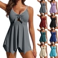 thumbnail image 1 of XUNKUSGA Tankini Swimsuits for Women Ruched V Neck Ruffle Tie Knot Cutout Flowytank Top with Boyshorts Soild Color Full Coverage 2 Piece Bathing Suits S-2XL, 1 of 8
