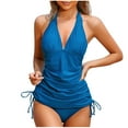 thumbnail image 1 of XUNKUSGA Tankinis Halter Top Tankini Swimsuits for Women Built In Bra Two Piece Backless Swimwear Drawstring Pleated Bathing Suit S-XXL, 1 of 5