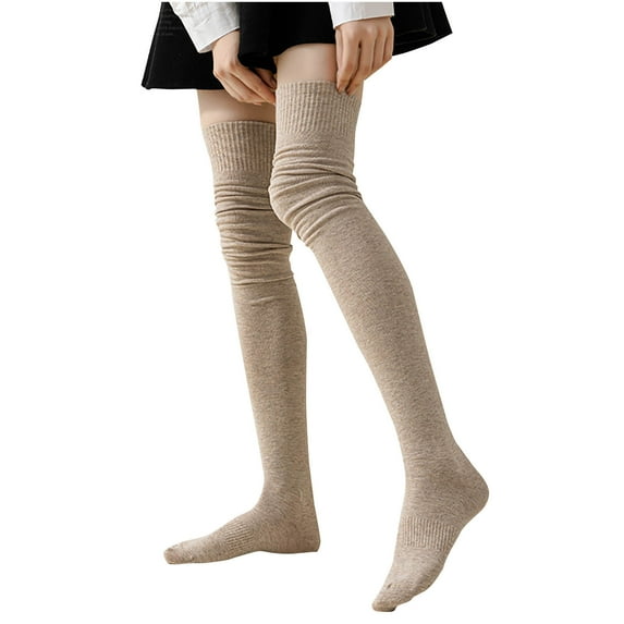 XUNKUSGA Thigh High Socks for Women Solid Color Breathable Womens Socks Extra Long Knee Boot Stockings for Women Warm Elastic Casual Tube Socks Beige