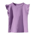 thumbnail image 1 of XUNKUSGA Toddler Girls Clothes 2-11 Years Fashion Ruffle Sleeve Girls Tshirts Casual Solid Color Cute Tops for Girls Soft Cotton Baby Girl Clothes Classic Crew Neck Basic Blouse for Girls Purple, 1 of 3