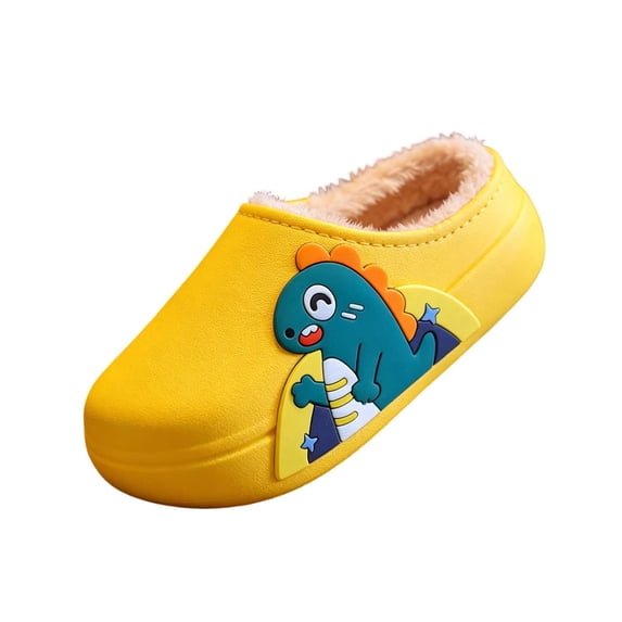XUNKUSGA Toddler Slippers Cute Cartoon Non‑Slip Waterproof Kids Clogs Casual Closed Toe House Slides Warm Plush Lined Winter Indoor Outdoor Slippers for Little Girls Boys Yellow 5.5-7 Years