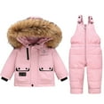 thumbnail image 1 of XUNKUSGA Toddler Snowsuit 1-5Y Soft Lightweight Baby Boys Girls Winter Coat Fashion Color Block Windproof Resistant Snow Pants and Jackets Bib 2-Piece Kids Clothing Sets Pink, 1 of 3