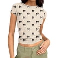 thumbnail image 1 of XUNKUSGA Tops for Women Casual Crew Neck Ribbed Women's T-Shirts Classic Soild Color Short Sleeve Slim Fit Womens Blouses Soft Stretchy Base Layer Women Brown, 1 of 6