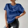 thumbnail image 1 of XUNKUSGA Tops for Women Classic Satin Silk Ladies Tops and Blouses Casual Crew Neck Short Sleeve Womens Blouses Comfortable Loose Soild Color Work Tunic Tops S-2XL Blue, 1 of 9