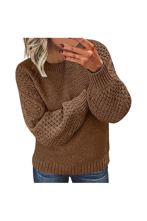 Tops for Women Trendy Casual Loose Solid Color Crewneck Cute Knit Pullover Sweaters for Women Fashion Batwing Long Sleeve Heavyweight Thermal Plus Size Tops