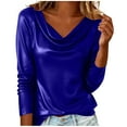 thumbnail image 1 of XUNKUSGA Tops for Women Fashion Cowl Neck Faux Leather Going Out Tops Trendy Soild Color Long Sleeve Business Casual Outfits for Women S-2XL Blue, 1 of 7