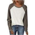 thumbnail image 1 of XUNKUSGA Tops for Women Trendy Casual Loose Crew Neck Long Sleeve Tee Top with Pocket Fashion Color Block Sweatshirt for Women, 1 of 6