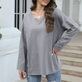 thumbnail image 1 of XUNKUSGA Tops for Women Trendy Plus Size V Neck Shirts for Women Casual Long Sleeve Loose Fit Tops for Women Trendy Solid Color Cozy Tunic S-2XL, 1 of 7