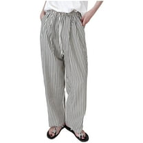 XUNKUSGA Trousers Pants for Women Casual Striped Wide Leg Sweatpants Women Pinstripe Baggy High Waisted Drawstring Lightweights Beach Trousers With Pockets