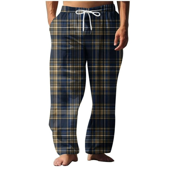 XUNKUSGA Trousers for Men Scottish Tartan Plaid Athletic Workout Jogger Sweatpants Soft Lounge Bottoms With Pockets and Drawstring Pajama Pants