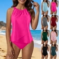 thumbnail image 1 of XUNKUSGA Tummy Control Swimsuits for Women Solid Color Womens Tankini Bathing Suits Trendy High Neck Flowy Top Two Piece Bathing Suit with Bottom S-2XL, 1 of 8