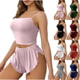 thumbnail image 1 of XUNKUSGA Two Piece Sets for Women Summer Soild Color Camisole Tops for Women and Shorts Womens Pjs Sets Comfy Soft Ribbed Knit Women's Sleepwear,2XL,Green, 1 of 8