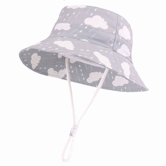 XUNKUSGA UPF 50+ Sun Protection Baby Sun Hat Classic Wide Brim Bucket Hat with Strings Soft Cotton Cute Print Summer Hats for Beach Outdoor Play,Gray,1-2Y