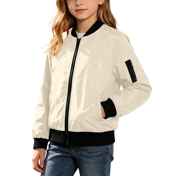 XUNKUSGA Unisex Kids Bomber Jacket Lightweight Zip Up Water Resistant Baseball Jacket Fashion Contrast Ribbed Cuffs Windproof Outerwear with Pockets,5 Years