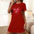 thumbnail image 1 of XUNKUSGA Valentine's Day Nightgowns for Women Classic Heart Printed Long Tops for Women Casual Crew Neck Short Sleeve Short Sleeve Comfortable Sleep Shirts for Women S-2XL Red, 1 of 5