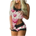 thumbnail image 1 of XUNKUSGA Valentine's Day Pajama Sets for Women 2 Piece Fashion Lace Womens Pajama Sets Classic Heart Print Women's Sleepwear Stretchy Soft Sleeveless Tank Tops Splicing Shorts Casual Set S-2XL Brown, 1 of 5