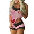 thumbnail image 1 of XUNKUSGA Valentine's Day Pajama Sets for Women 2 Piece Fashion Lace Womens Pajama Sets Classic Heart Print Women's Sleepwear Stretchy Soft Sleeveless Tank Tops Splicing Shorts Casual Set S-2XL Pink, 1 of 5