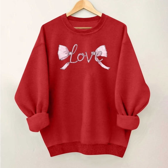 XUNKUSGA Valentine's Day Shirts Women Casual Loose Crewneck Long Sleeve Shirts for Women Fashion Heart Graphic Soft Sweatshirts for Women Casual Valentines Pullover Top XS-3XL Red