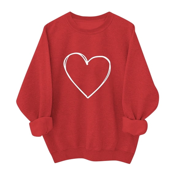 XUNKUSGA Valentine's Day Sweatshirt for Women Classic Love Heart Pullover Tops Casual Crewneck Long Sleeve Womens Sweatshirt Loose Cotton Valentine Shirts for Women S-2XL Red