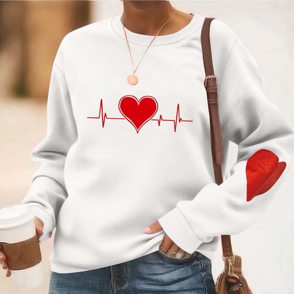 XUNKUSGA Valentine's Day Sweatshirt for Women Fashion Funny Love Graphic Shirts for Women Casual Long Sleeve Pullover Tops Classic Crewneck Sweatshirts Women S-2XL White