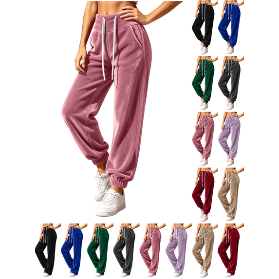 XUNKUSGA Velvet Sweatpants for Women Vintage Drawstring Elastic Waist Joggers for Women High Waist Cinch Bottom Winter Baggy Pants with Pockets for Daily Streetwear 2XL
