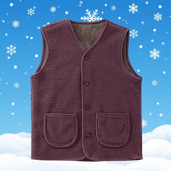 XUNKUSGA Vest for Women Winter Warm V Neck Sleeveless Casual Outerwear Fall Fuzzy Lightweight Comfy Womens Vest Classic Solid Color Fleece Vest with Pocket 3XL-5XL Purple
