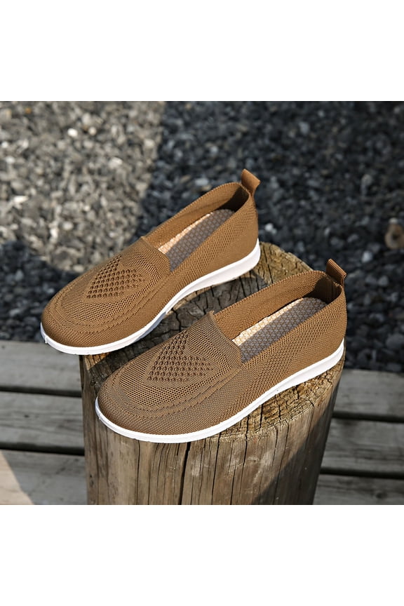 Walking Shoes Soft Breathable Anti-Skid Slip On Shoes Women Classic Arch Support Womens Shoes Casual Flat Shoes for Women Comfortable Mesh Round Toe Women's Shoes Brown
