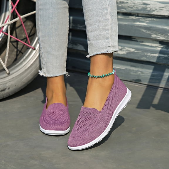 XUNKUSGA Walking Shoes Soft Breathable Anti-Skid Slip On Shoes Women Classic Arch Support Womens Shoes Casual Flat Shoes for Women Comfortable Mesh Round Toe Women's Shoes Purple