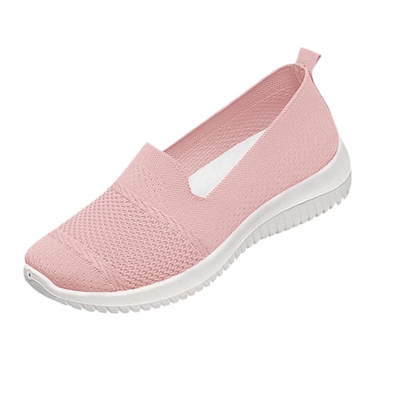 XUNKUSGA Walking Shoes Women Lightweight Knitted Mesh Breathable Womens Flats Casual Comfortable Shallow-Cut Arch Support Women's Slip on Shoes Pink