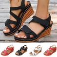 thumbnail image 1 of XUNKUSGA Wedge Sandals for Women Fashion Comfortable Open Toe Ankle Strap Sandals Women Classic Slip-On Arch Support Women Walking Shoes,Black, 1 of 10