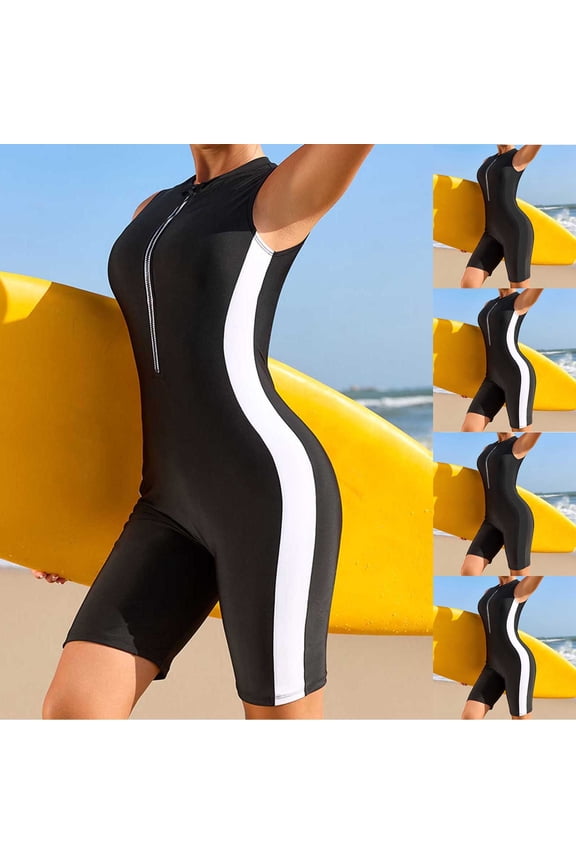 Wetsuit Women One Piece Classic Tummy Control Women Swimsuits Fashion Color Block Zip Short Sleeve Full Body Surfing Swimsuit for Diving Snorkeling Kayaking Swimming,White