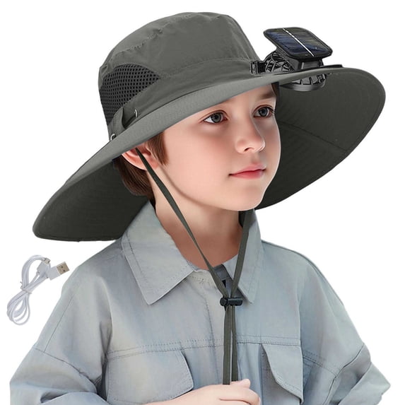 XUNKUSGA Wide Brim Solar Fan Hat for Boy And Girls Breathable Mesh Quick Drying Solar Fan Fishing Hat Summer UPF 50+ Sun Protection Sun Hat with Charging Cable,Green