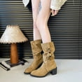 thumbnail image 1 of XUNKUSGA Wide Calf Boots for Women Slouchy Stretchy Suede Round Toe Knee High Boots Fashion Low Heel Boots for Women Casual Wide Width Winter Fall Boots with Ornaments 36-42 Brown, 1 of 8